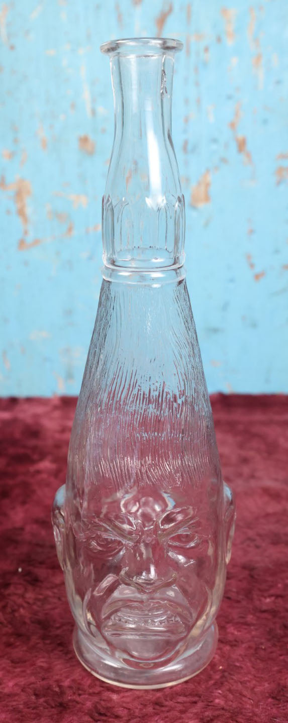 Lot 042 - Antique Novelty "Two-Face" Character Bottle With Angry Face On One Side, Smiling Face On The Other, Clear Glass