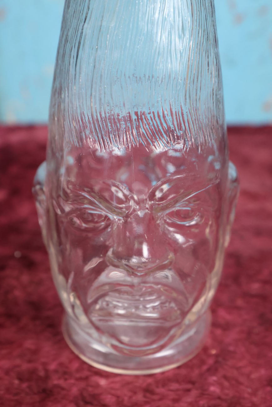 Lot 042 - Antique Novelty "Two-Face" Character Bottle With Angry Face On One Side, Smiling Face On The Other, Clear Glass