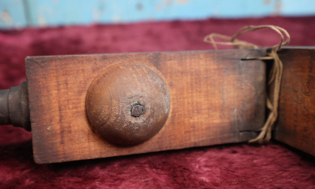 Lot 044 - Antique Folk Art Carved Wood Hand Held Lemon Press Squeezer, Note Indicates It Was Made By Ebenezer Swift, Father Of Uncle Raymond Swift, Of Vermont, Per Ancestry