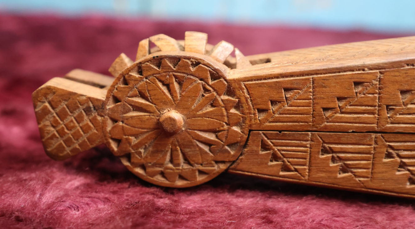 Lot 045 - Antique Folk Art Carved Wood Nut Cracker With Geometric Design