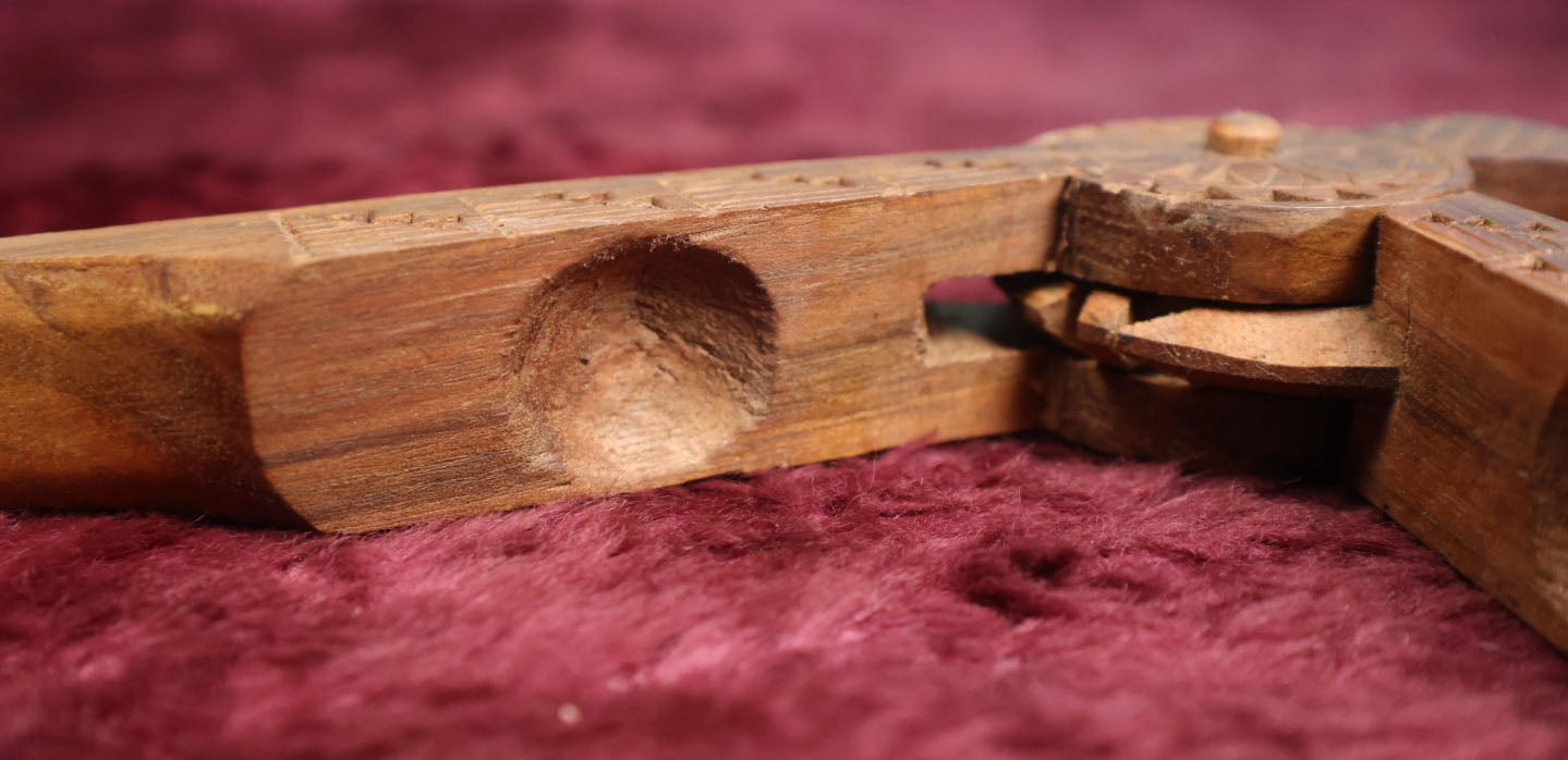 Lot 045 - Antique Folk Art Carved Wood Nut Cracker With Geometric Design