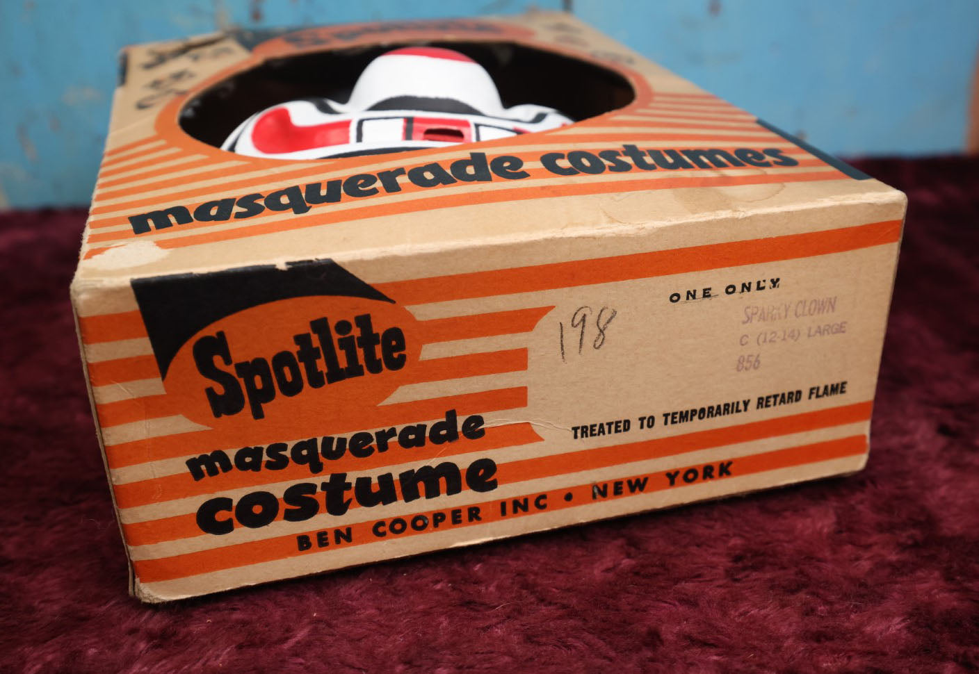 Lot 048 - Vintage Ben Cooper Inc. Sparky Clown Spotlite Masquerade Costume, Size Large, Number 856, Various Wear To Box And Costume