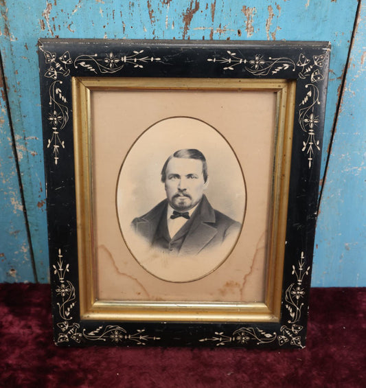 Lot 052 - Antique Ebonized Etched Eastlake Frame With Paint And Pastel Touched Up Photo Of Man