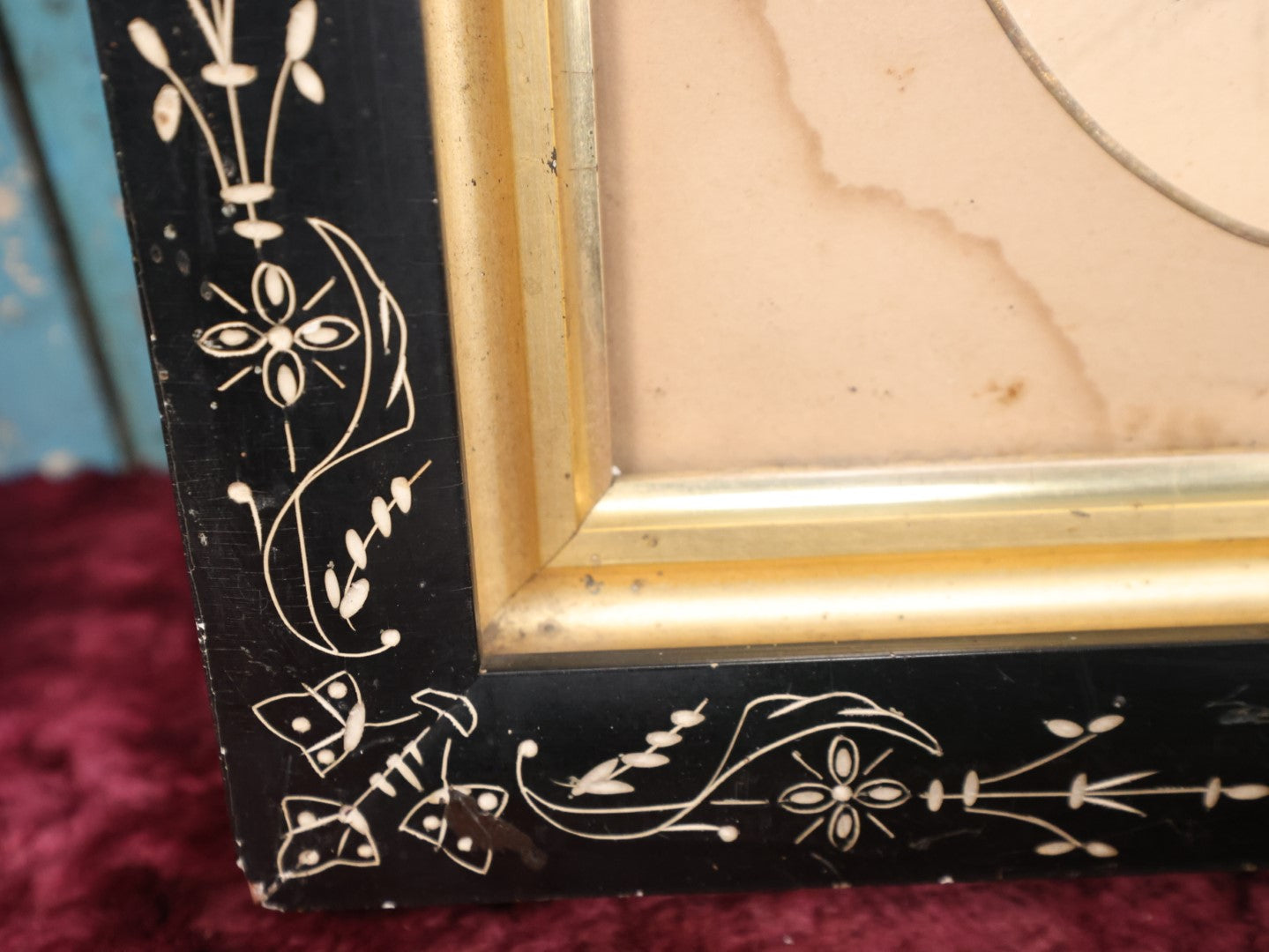 Lot 052 - Antique Ebonized Etched Eastlake Frame With Paint And Pastel Touched Up Photo Of Man