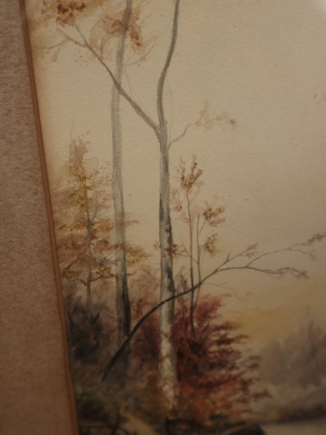 Lot 053 - Antique Original Landscape Watercolor Painting Depicting A Boat On The Side Of A River Bank, Birch Trees, Artist Signed C.B. Venekamb, 1916