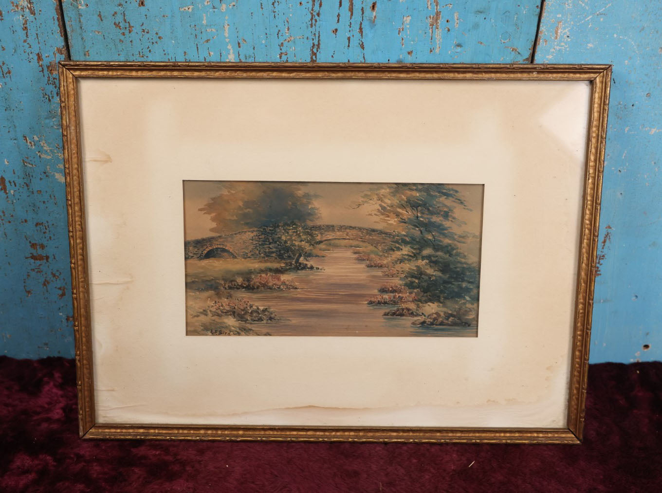 Lot 054 - Antique Original Watercolor Painting Of A Bridge Over A River With Foliage, Artist Signed A.F. Bird