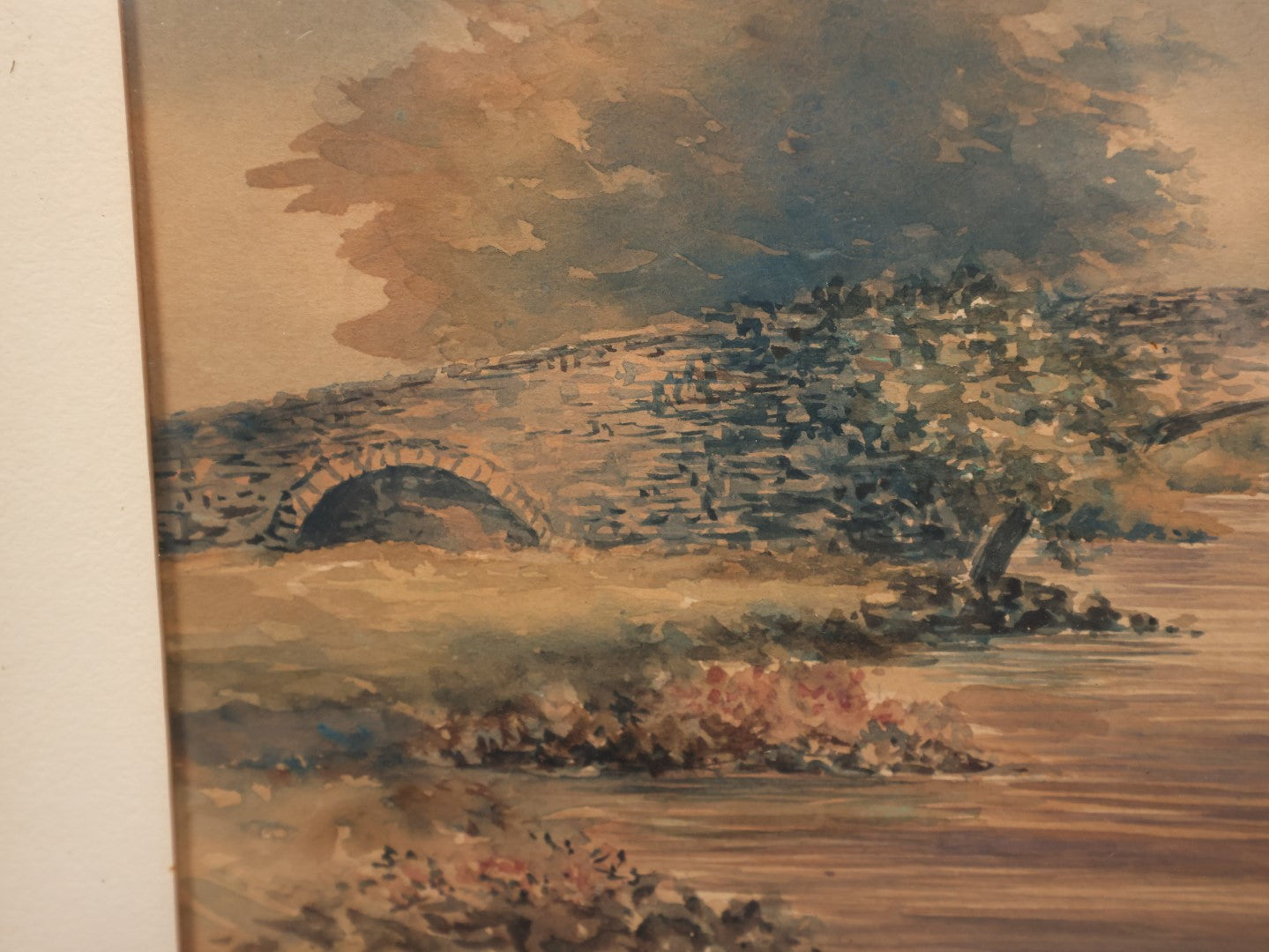 Lot 054 - Antique Original Watercolor Painting Of A Bridge Over A River With Foliage, Artist Signed A.F. Bird