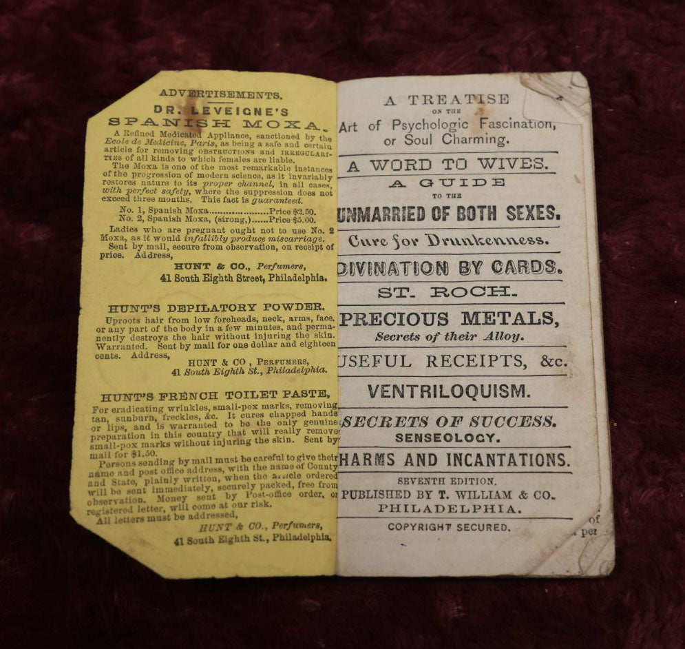 Lot 056 - "A Treatise On The Art Of Psychological Fascination, Or Soul Charming," Esoteric Antique Booklet By T. William & Co. Covering Divination By Cards, Charms And Incantations, Alchemy, And More