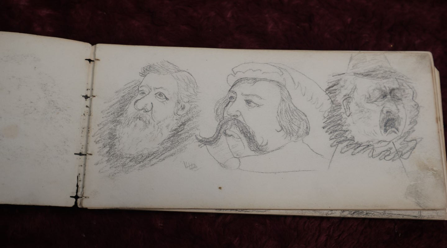 Lot 057 - Antique Sketchbook Signed John Thomas Featuring Many Whimsical Pencil Sketches Of People And Characters