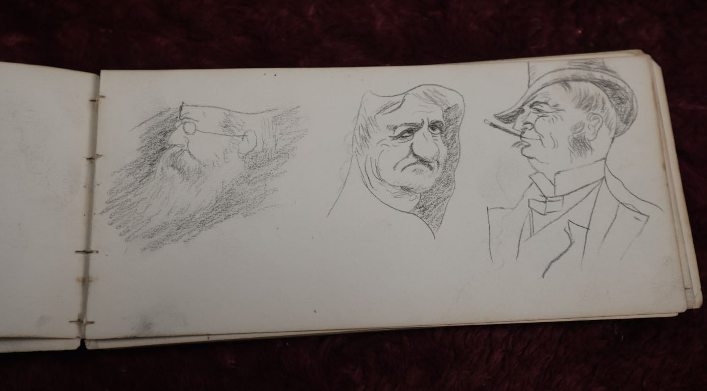 Lot 057 - Antique Sketchbook Signed John Thomas Featuring Many Whimsical Pencil Sketches Of People And Characters