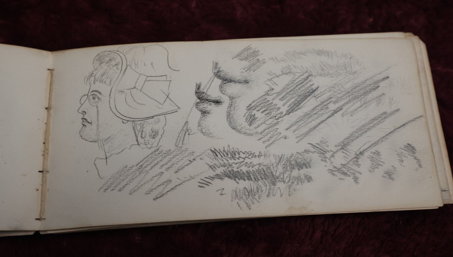 Lot 057 - Antique Sketchbook Signed John Thomas Featuring Many Whimsical Pencil Sketches Of People And Characters