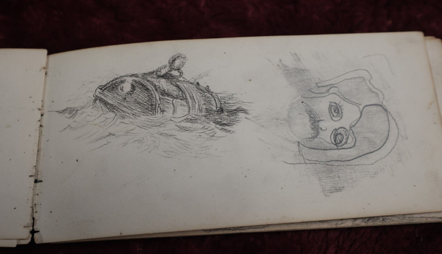 Lot 057 - Antique Sketchbook Signed John Thomas Featuring Many Whimsical Pencil Sketches Of People And Characters