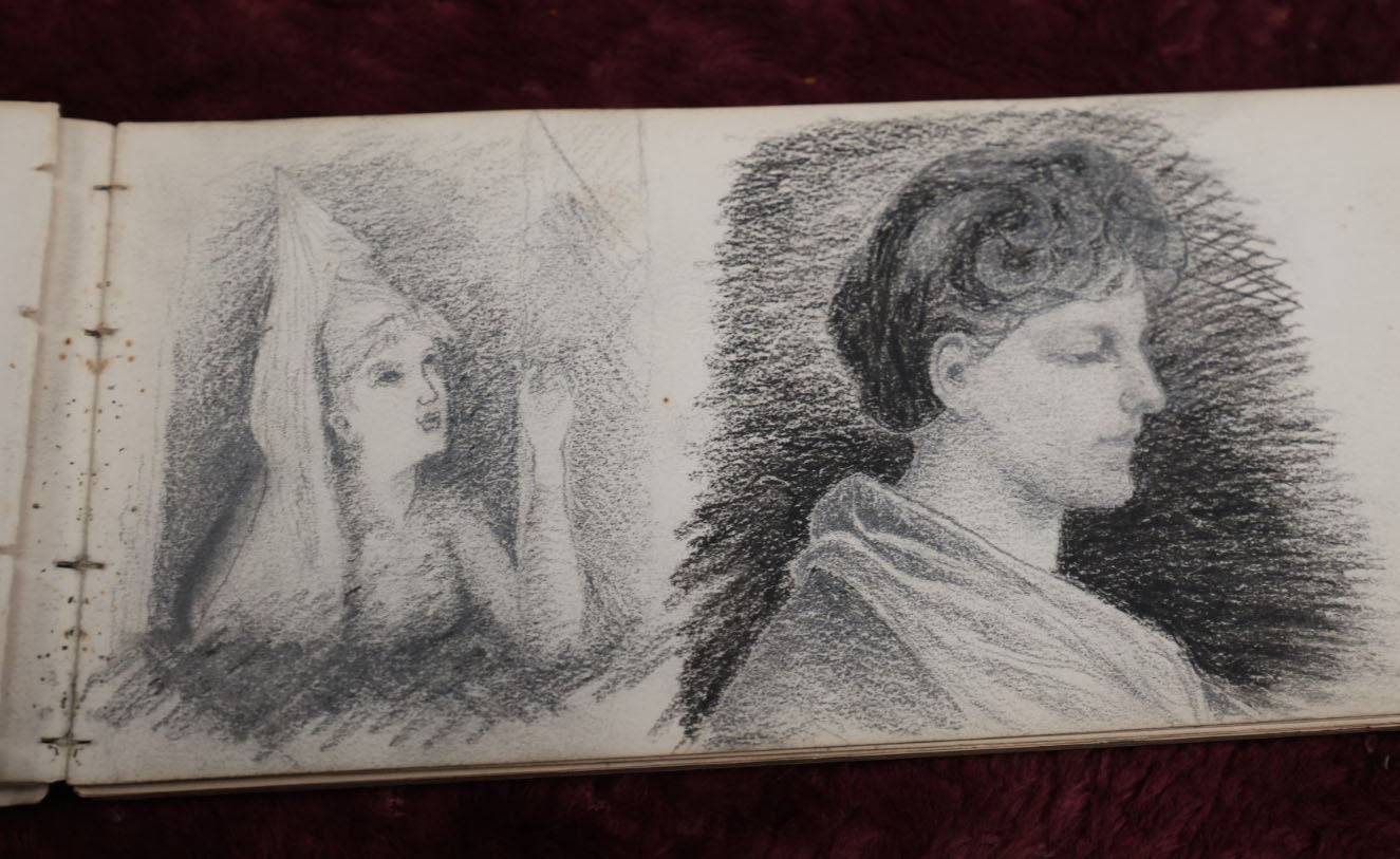 Lot 057 - Antique Sketchbook Signed John Thomas Featuring Many Whimsical Pencil Sketches Of People And Characters