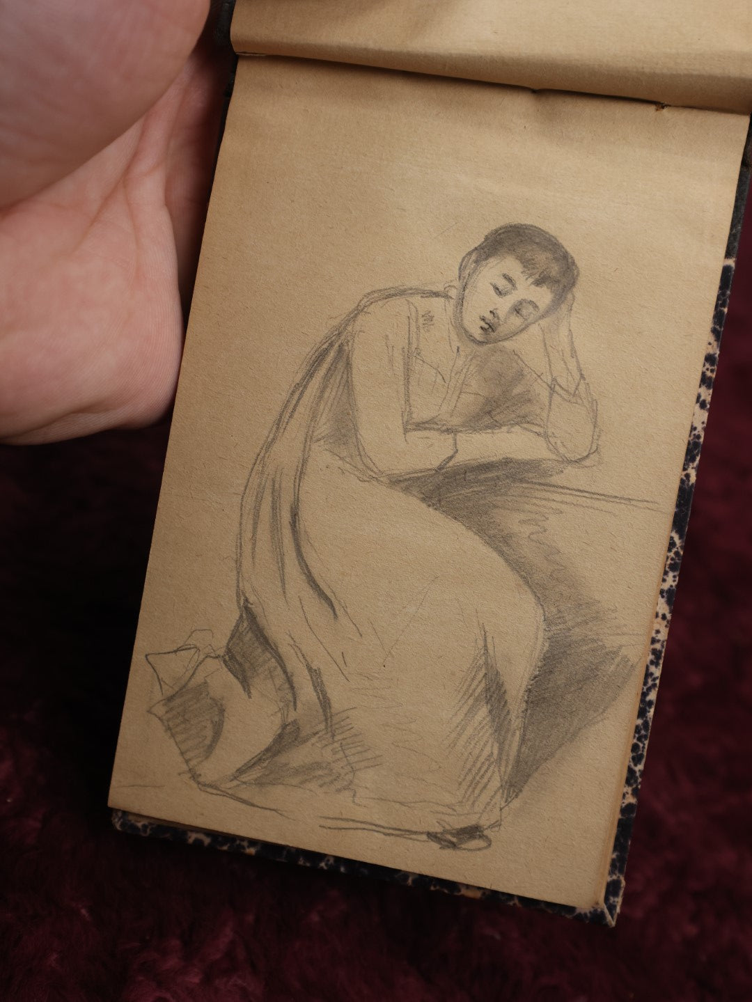 Lot 058 - Antique Circa 1884 Sketchbook Signed Jean L., Featuring Numerous Pensive Sketches Of People, Landscapes, And More