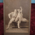 Lot 063 - Antique Cabinet Card Photo Of Two Dancers In Costume, Man Smoking Cigarette, Marked Return To Lilla Viles Wyman (See News Article Link In Description), Boston, Massachusetts, C.F. Conly Photographer