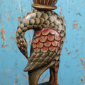 Lot 067 - Vintage Folk Art Carved And Painted Bird Statue, Strange Pose And Form, Many Colors, Various Wear