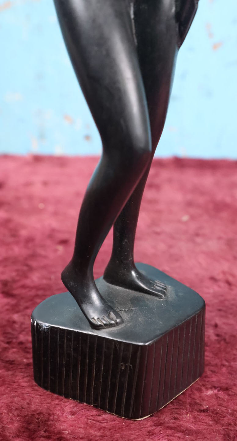 Lot 068 - Vintage Ebony Carved Wood Statue, Likely African, On Base, Approximately 12.5" Tall (Tallest)