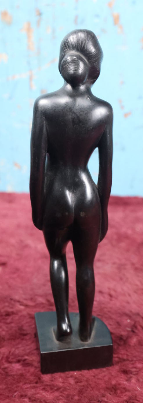 Lot 069 - Vintage Ebony Carved Wood Statue, Likely African, On Base, Approximately 10" Tall (Second Tallest)