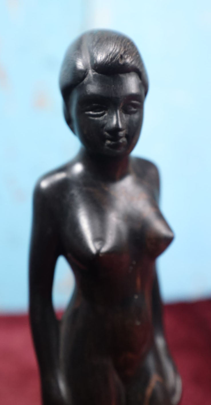 Lot 070 - Vintage Ebony Carved Wood Statue, Likely African, On Base, Approximately 8" Tall (Third Tallest)