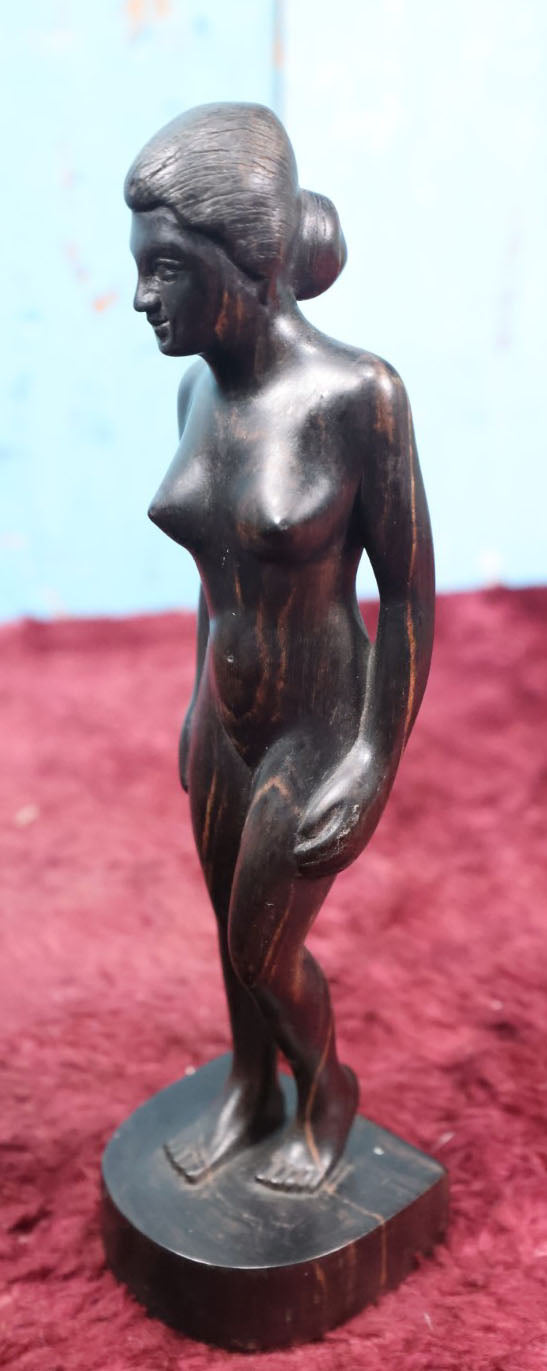 Lot 070 - Vintage Ebony Carved Wood Statue, Likely African, On Base, Approximately 8" Tall (Third Tallest)