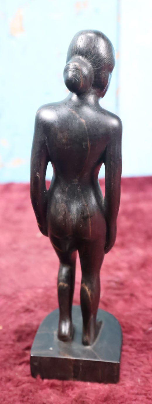 Lot 070 - Vintage Ebony Carved Wood Statue, Likely African, On Base, Approximately 8" Tall (Third Tallest)