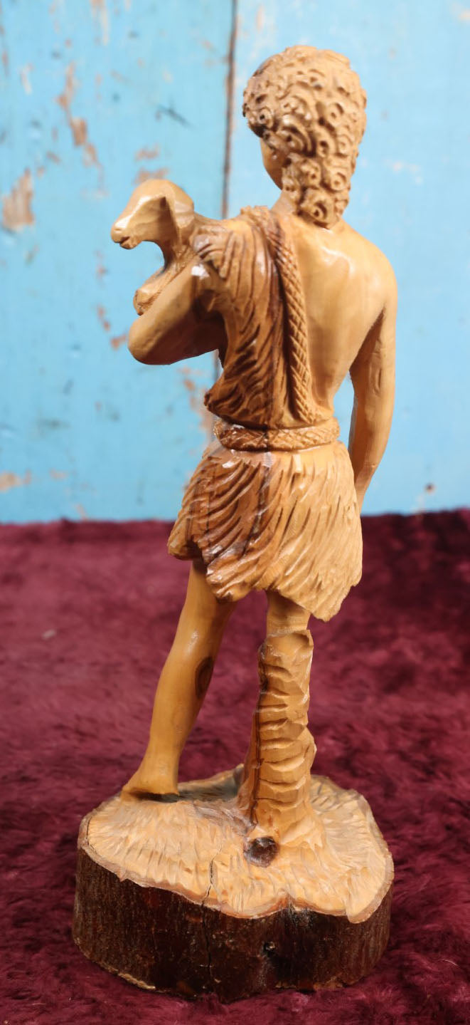 Lot 071 - Vintage Olive Wood Religious Carving Of Man With Sheep, Signed Omar Bakri, Master Wood Carver And Owner Of Omar's Souvenirs In East Jerusalem