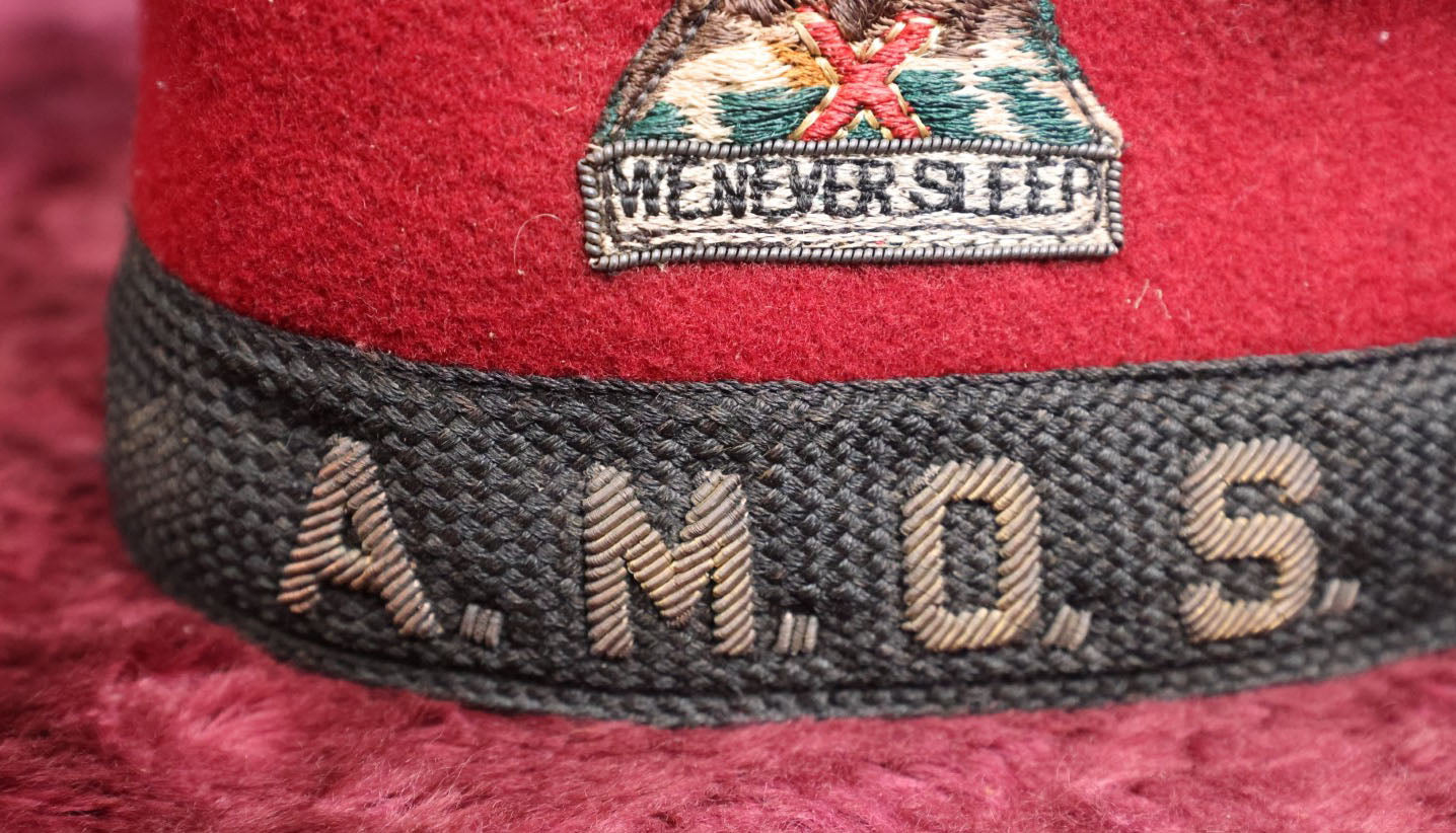 Lot 073 - Vintage A.M.O.S. Ancient Mystic Order Of Samaritans Fez With Volcano Patch, "We Never Sleep," Odd Fellows Side Degree, Aladdin 248 Lodge, Made By Lilley Co., Columbus, Ohio 