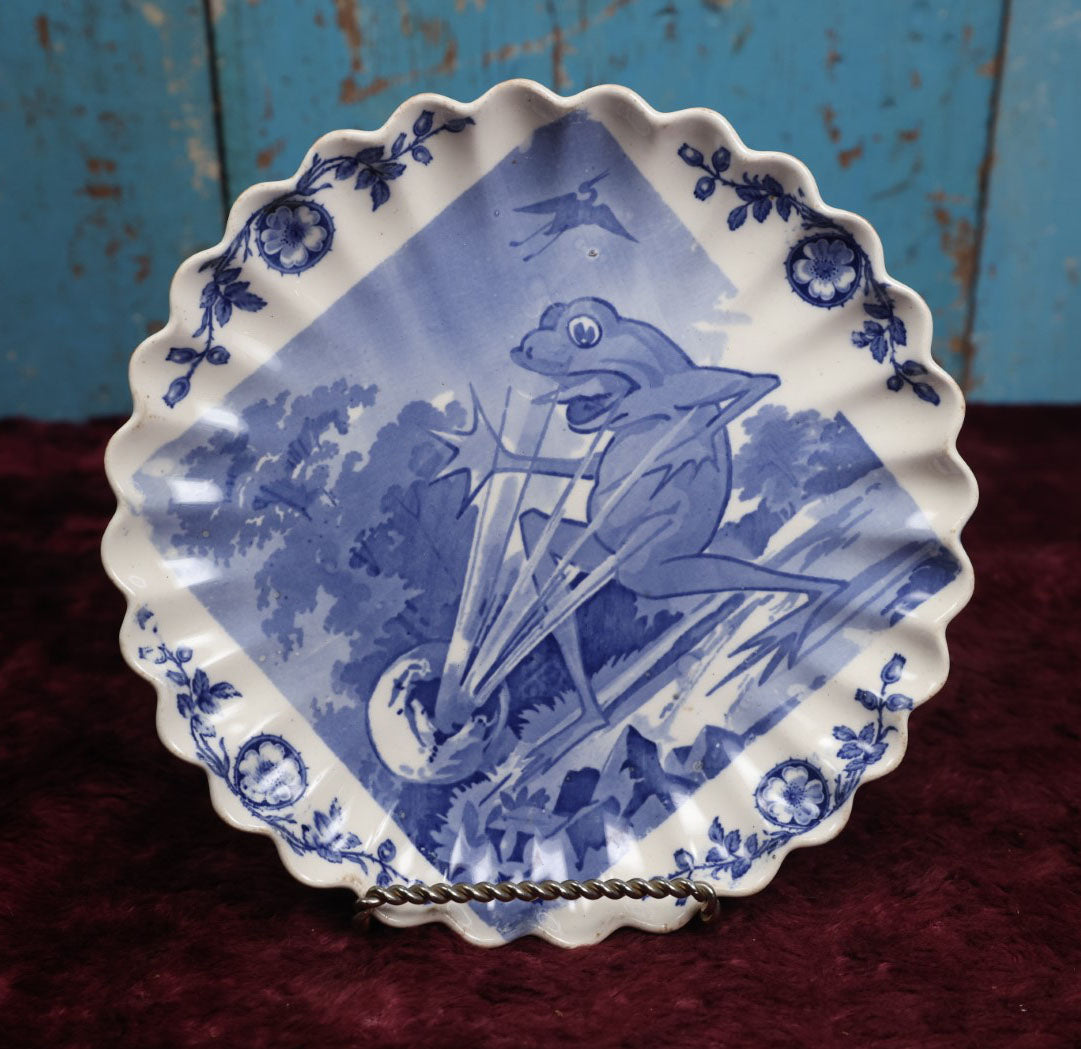 Lot 074 - Frog Getting Blasted In The Face, Bird Flying Overhead, Hand Painted Antique Copeland Spode Porcelain China Plate, Marked B2