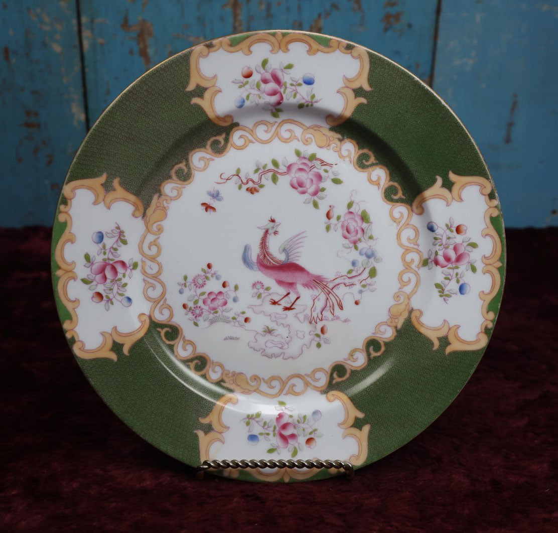 Lot 078 - Antique Hand Painted China Plate, "Green Cockatrice," Marked T.V. Limoges, France