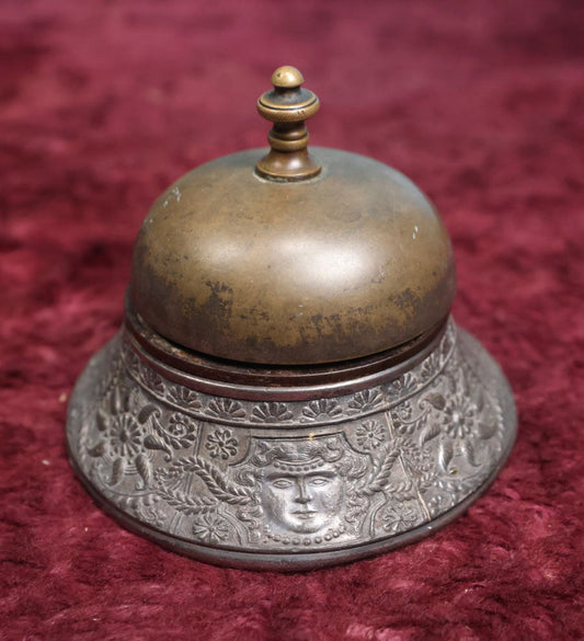 Lot 080 - Antique Meriden Silver Company Quadruple Silver Plated Service Bell With Women's Faces Around Base, Working Condition