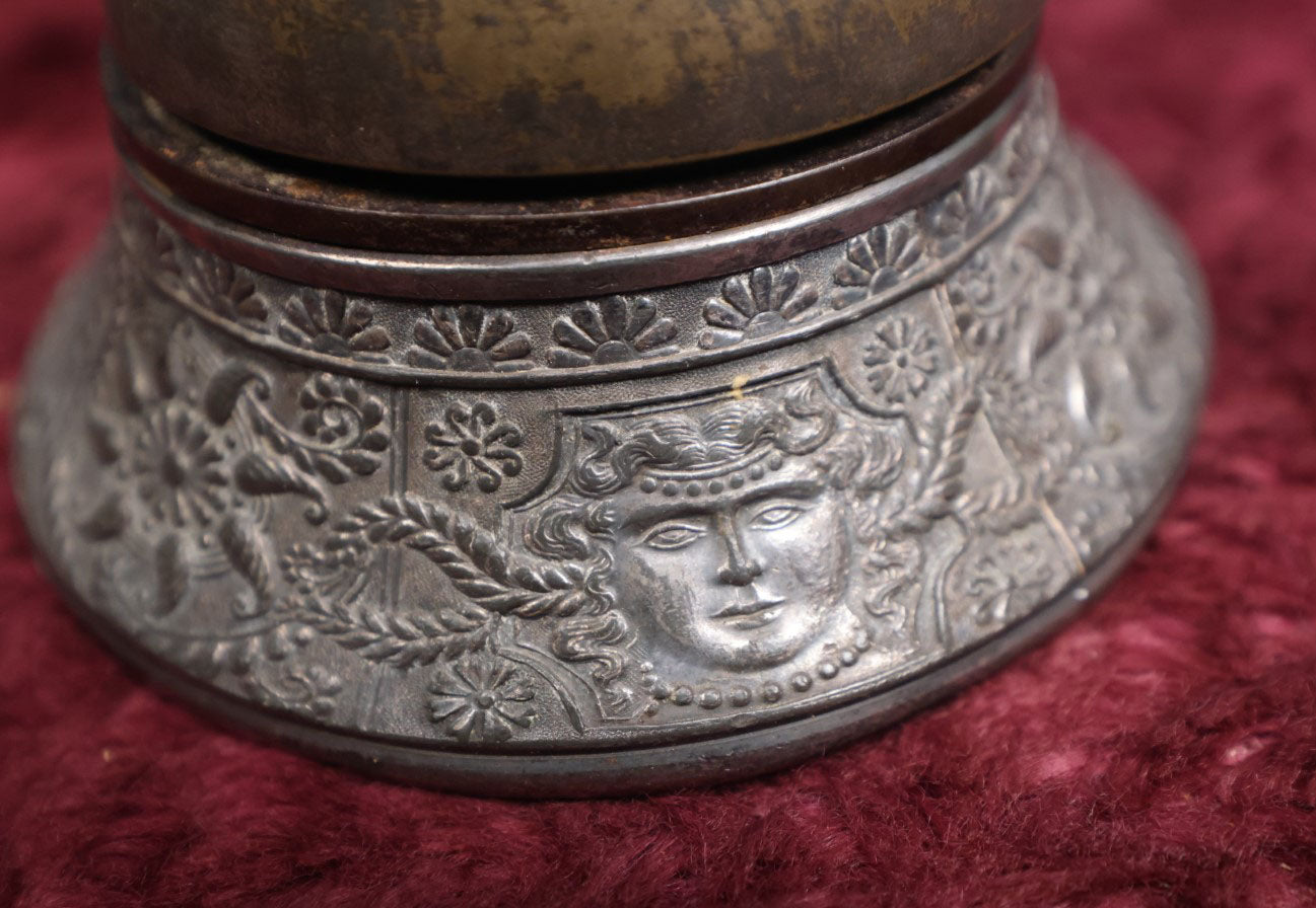 Lot 080 - Antique Meriden Silver Company Quadruple Silver Plated Service Bell With Women's Faces Around Base, Working Condition