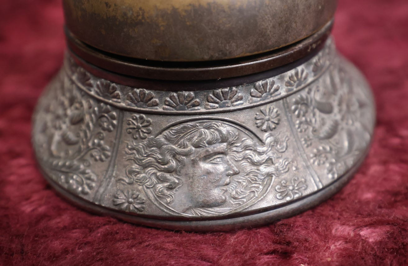 Lot 080 - Antique Meriden Silver Company Quadruple Silver Plated Service Bell With Women's Faces Around Base, Working Condition