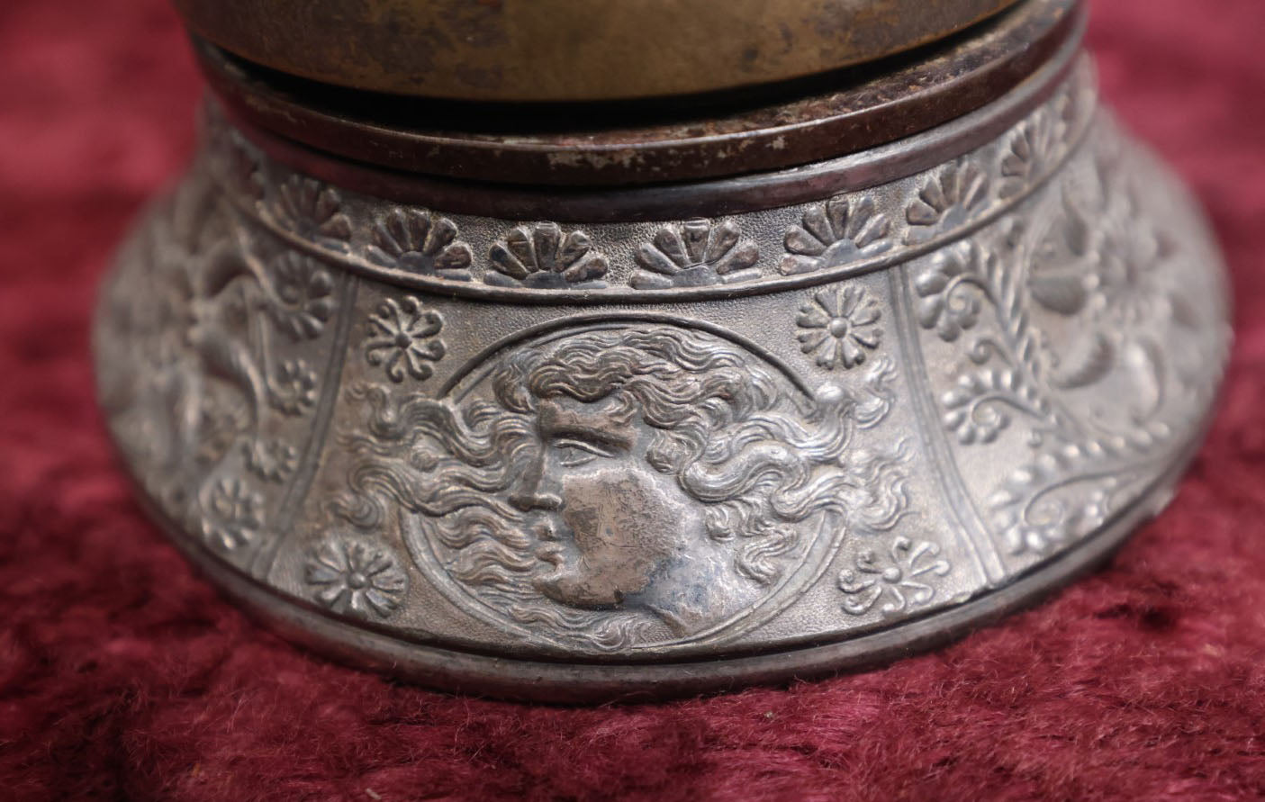 Lot 080 - Antique Meriden Silver Company Quadruple Silver Plated Service Bell With Women's Faces Around Base, Working Condition