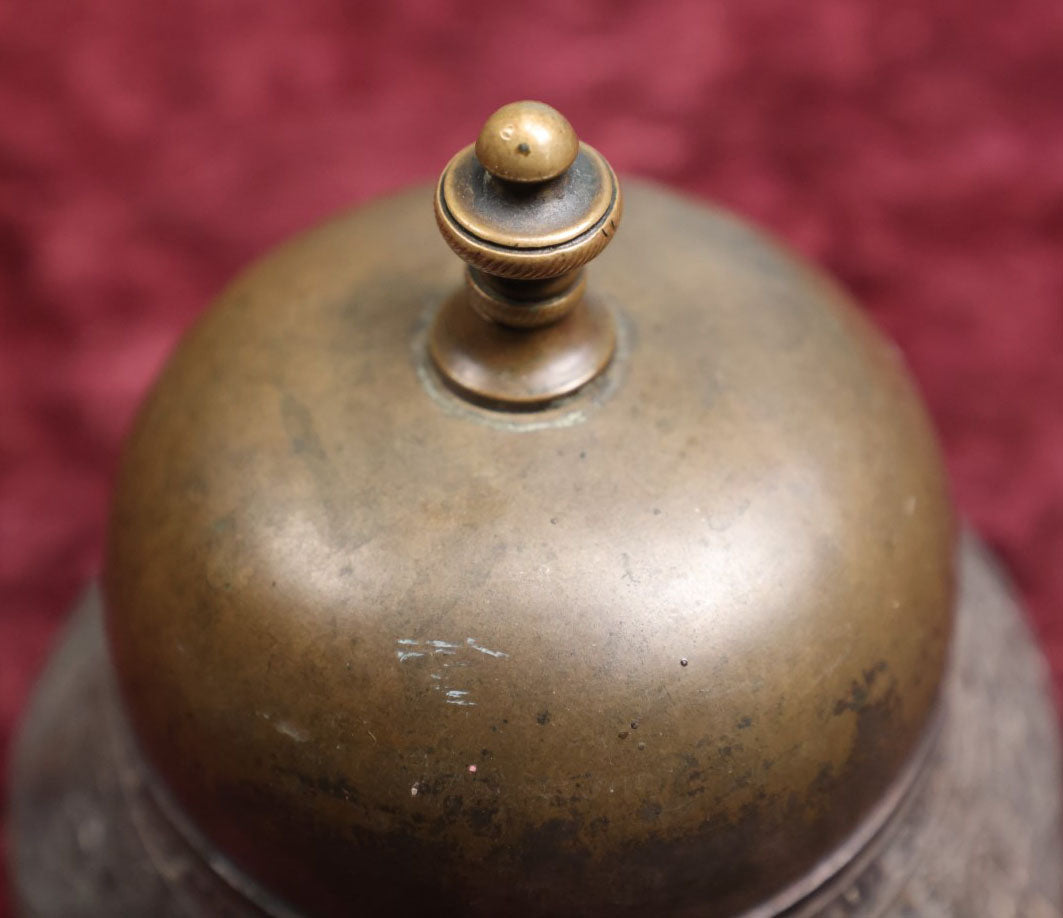 Lot 080 - Antique Meriden Silver Company Quadruple Silver Plated Service Bell With Women's Faces Around Base, Working Condition