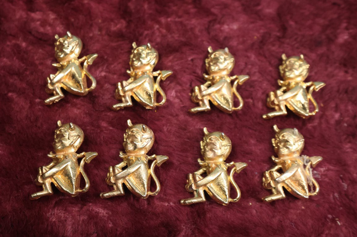 Lot 083 - Eight Vintage Brass Little Devil "Hot Stuff" Pinback Pins, Brooches Grouping (Group #4)