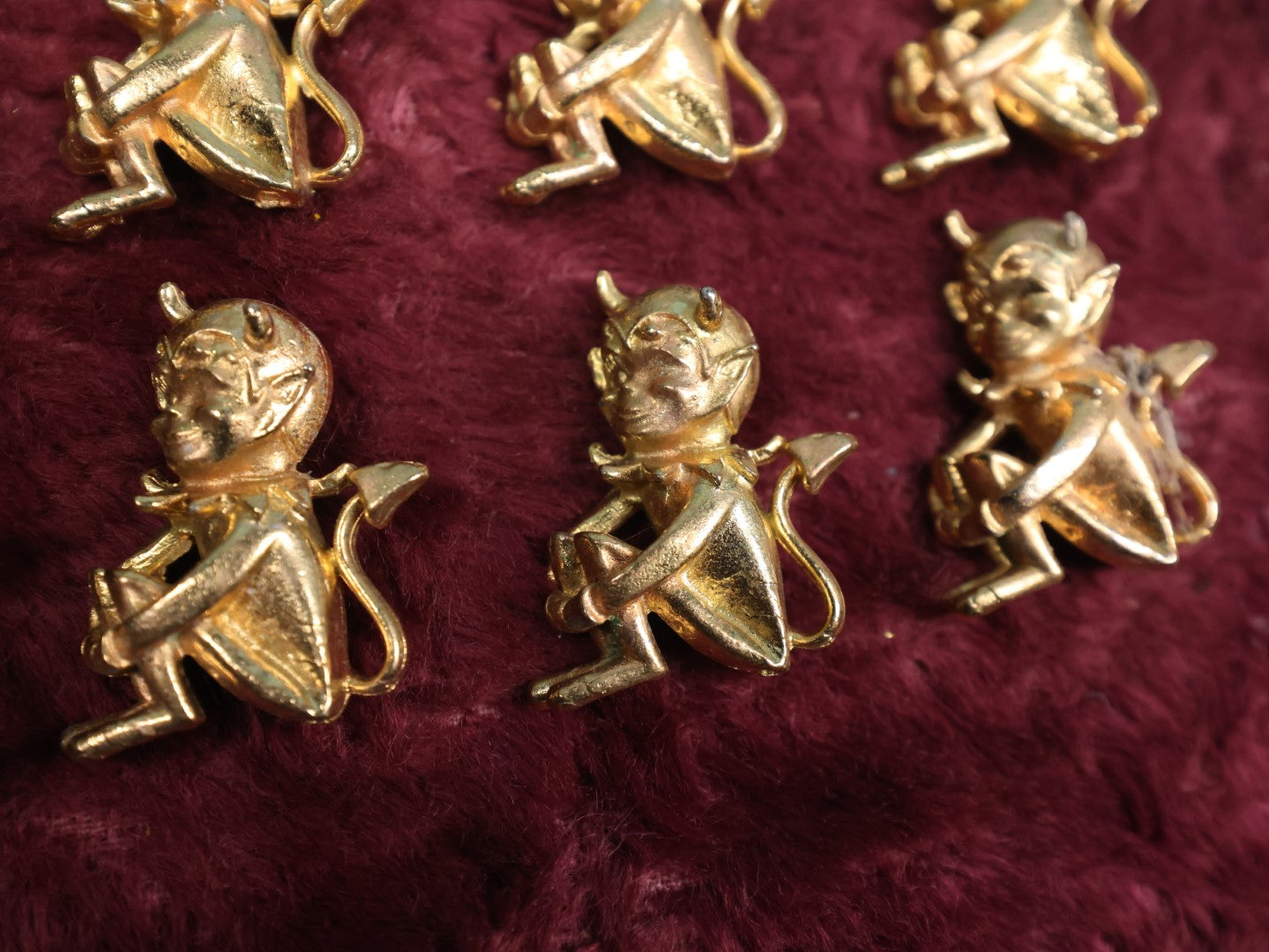 Lot 083 - Eight Vintage Brass Little Devil "Hot Stuff" Pinback Pins, Brooches Grouping (Group #4)