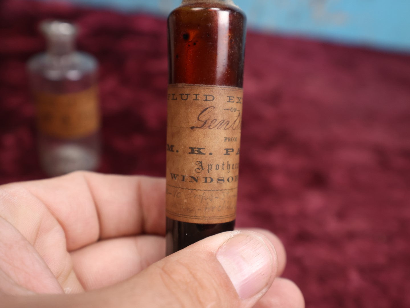 Lot 089 - Grouping Of Three Antique Hand Blown Glass Pontiled Bottles With Apothecary Labels Including Chloroform, Laudanum, And Gentian, Labels From Vermont And New York