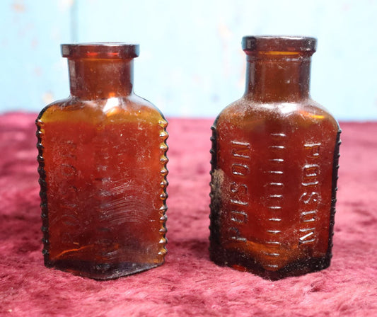 Lot 092 - Pair Of Antique Amber Glass Poison Bottles, One With Poison Written Twice, Another Just Once, Sold As Pair