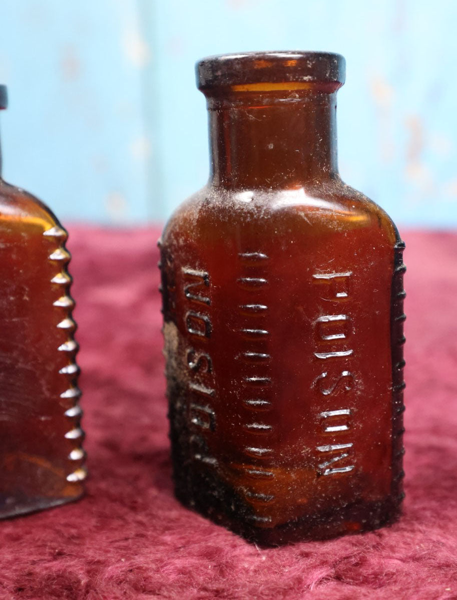 Lot 092 - Pair Of Antique Amber Glass Poison Bottles, One With Poison Written Twice, Another Just Once, Sold As Pair