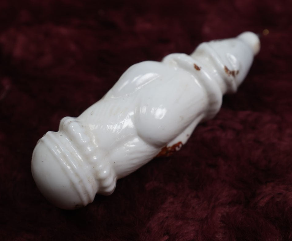 Lot 093 - Unusual Antique Milk Glass Clown, Similar To Punch Of Punch And Judy, Round Bottom Roly Poly Toy, Paint Lost