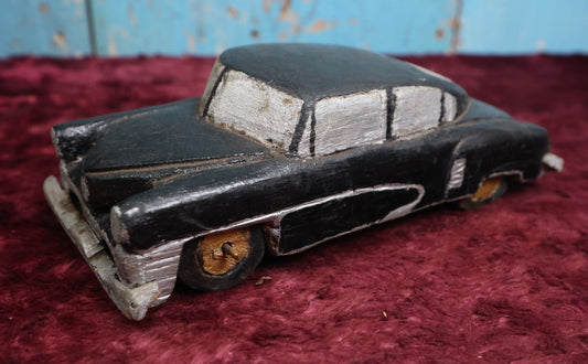 Lot 094 - Vintage 1950s Folk Art Carved Balsa Wood Car, Artist Signed, Dated 1952, Note Loss To Rear Bumper