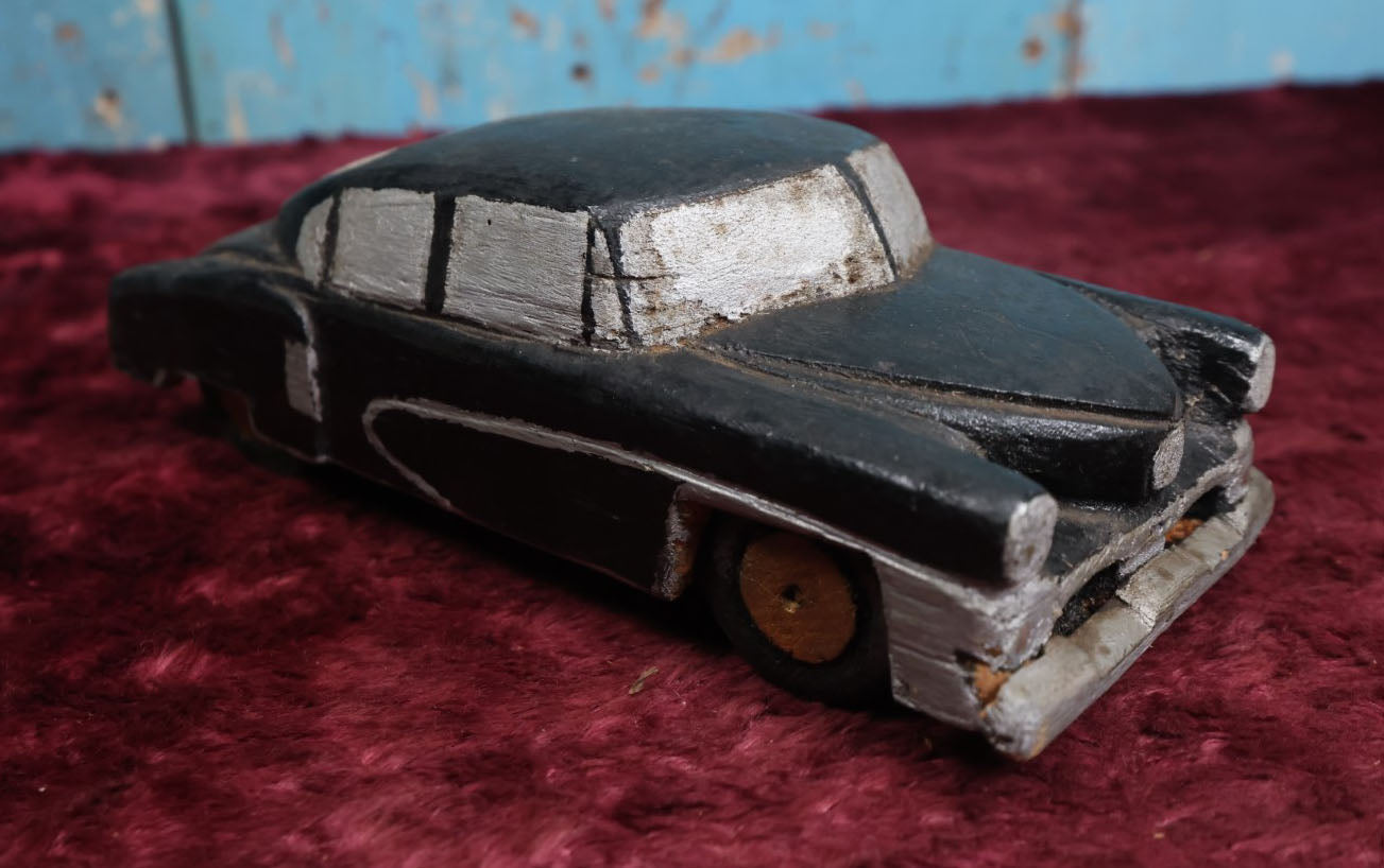 Lot 094 - Vintage 1950s Folk Art Carved Balsa Wood Car, Artist Signed, Dated 1952, Note Loss To Rear Bumper