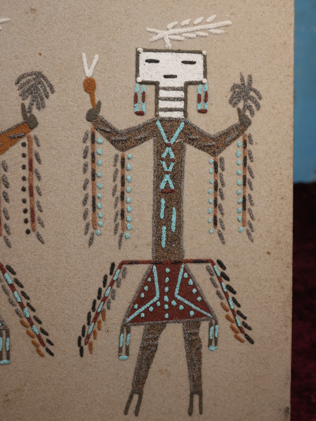 Lot 095 - Vintage Navajo Sand Painting Titled "Relater To The Earth And The Spirit," Attributed To J.Y. Watchman, Sheep Springs, New Mexico, Information On Back