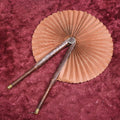 Lot 105 - Antique Brown Leather Handle Fabric Folding Fan, Faux Alligator Skin Covering