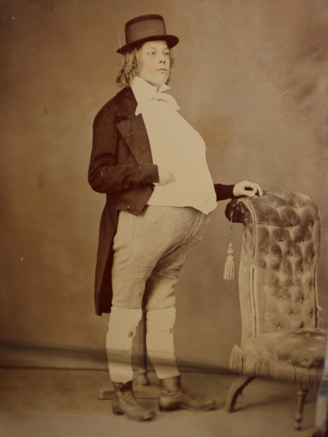 Lot 107 - Antique Tintype Photograph Of Young Man Dressed In Portly Costume, Hat, Approximately 1/2 Plate, Note Bend On Bottom