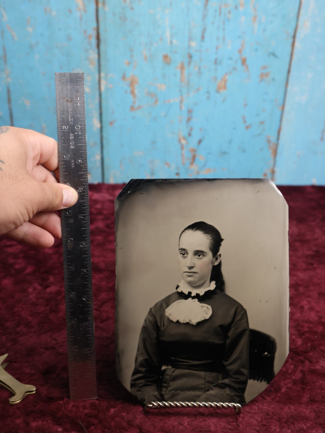 Lot 109 - Antique Tintype Photo Of Pretty Young Woman With Large Eyes, Ponytail, Approximately Full Plate