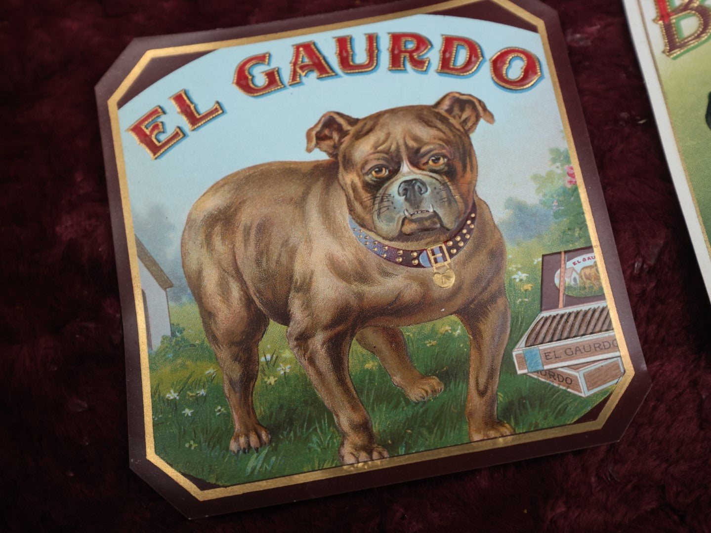 Lot 112 - Pair Of Antique New Old Stock N.O.S. Embossed Cigar Box Labels - El Guardo, With Bulldog, And Big Wolf, With Howling Wolf