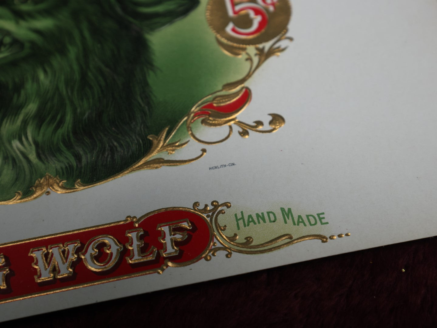 Lot 113 - Antique Large Size Big Wolf Embossed Cigar Box Label, 5 Cent, By The James W. Smith Cigar Co. New Old Stock N.O.S.