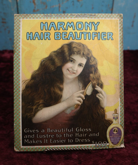 Lot 116 - Antique Harmony Hair Beautifier, Sold By Rexall Drug Store Cardboard Advertisement, Lithographed By Ketterlinus, Boston And Philadelphia