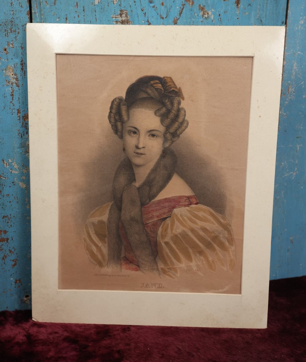 Lot 118 - Antique Hand Colored Lithograph Entitled "Jane," By D.W. Kellogg & Co., Hartford, Connecticut, Boarded And Shrinkwrapped